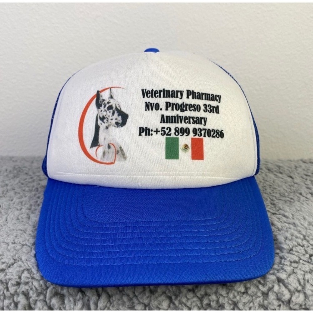 SnapBack Trucker Hat Blue OS Veterinary Pharmacy Mexico Flag Great Dane‎ Dog